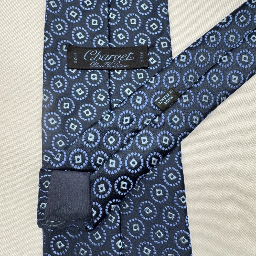 Charvet Silk Tie Mens OS Blue Geometric Medallion French Luxury Formal Dapper